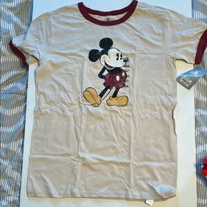 Disney Cream and Red Mickey Mouse Short Sleeve Tee